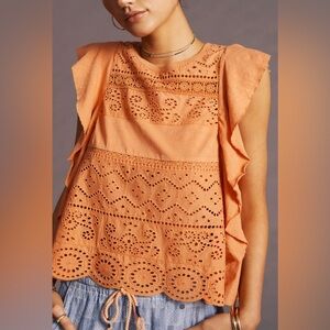 Anthropologie Coral Eyelet Blouse